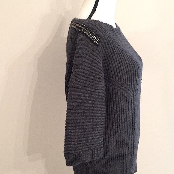 Jil Sander Gray Wool Cashmere Ribbed Embellished Pullover Sweater EUC Sz 10 Soft - Picture 5 of 12